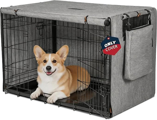 Dog Crate Cover 30 Inch, Heavy Duty Waterproof 600D Oxford Kennel Cover for Wire Cages with 1/2/3 Doors, Privacy Pet Cover with Storage Bag - Machine Washable, Indoor/Outdoor,Gray by VERABE