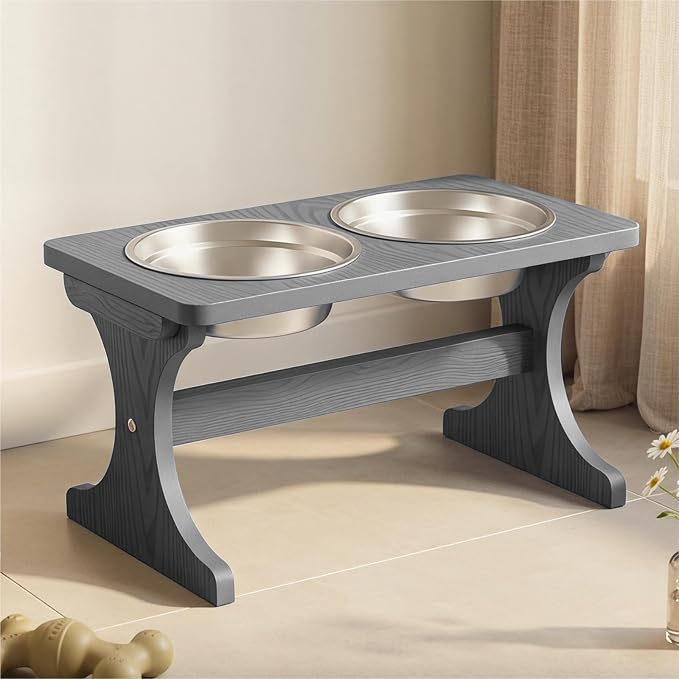 Raised Dog Bowl Stand for Medium Sized Breed, Feeding Station with 35 oz 2 Stainless Steel Bowls & Licking Plate,Dog Food Bowl Gray - Image 8