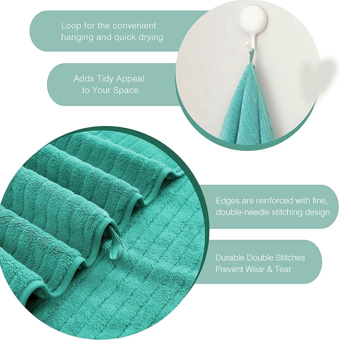 18 Piece Family Bath Towel Set Include 6 Bath Towels,6 Hand Towels and 6 Washcloths Soft Bathroom Towel with Hanging Loops,Highly Absorbent Quick Dry Towels Set for Bathroom,Hotel and Spa- Dark Cyan - Image 6