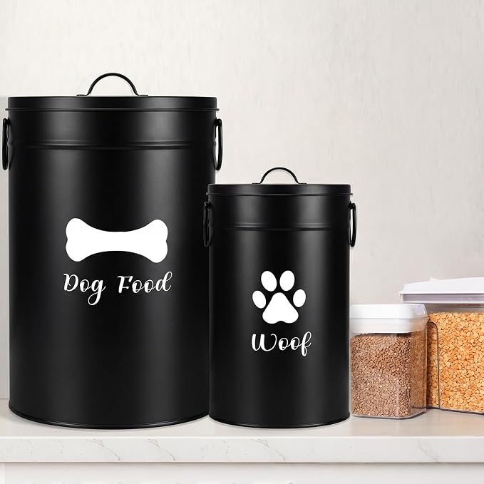 DoubleFill Extra Large 30+14 lb Metal Dog Food Storage Containers Set of 2 Black Airtight Dog Treat Snack Jars with Lids and Spoon Farm House Style Big Pet Cookie Storage Bin for Kitchen Counter Gift - Image 5