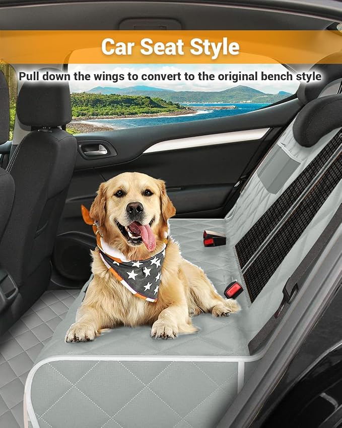 Dog Car Seat Cover, 600D Heavy Dute Car Seat Cover for Dogs Pets, 100% Waterproof Anti-Scratch Nonslip Dog Hammock for Cars, Seat Covers Protector with SeatBelt for Sedan SUV Truck Standard Gray - Image 4