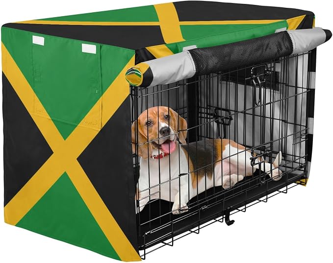 Dog Crate Cover Kennel Cover for Dog Cages Breathable for Wire Cage Indoor Outdoor Jamaica National Flag Green - Image 2