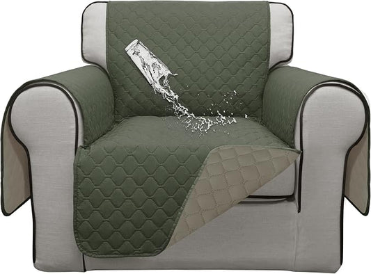 ISSUNTEX Double Protection 100% Waterproof Chair Sofa Covers for Living Room, Reversible Furniture Protector for Dogs, Pets, Kids (Chair, Greyish Green/Beige) by ISSUNTEX