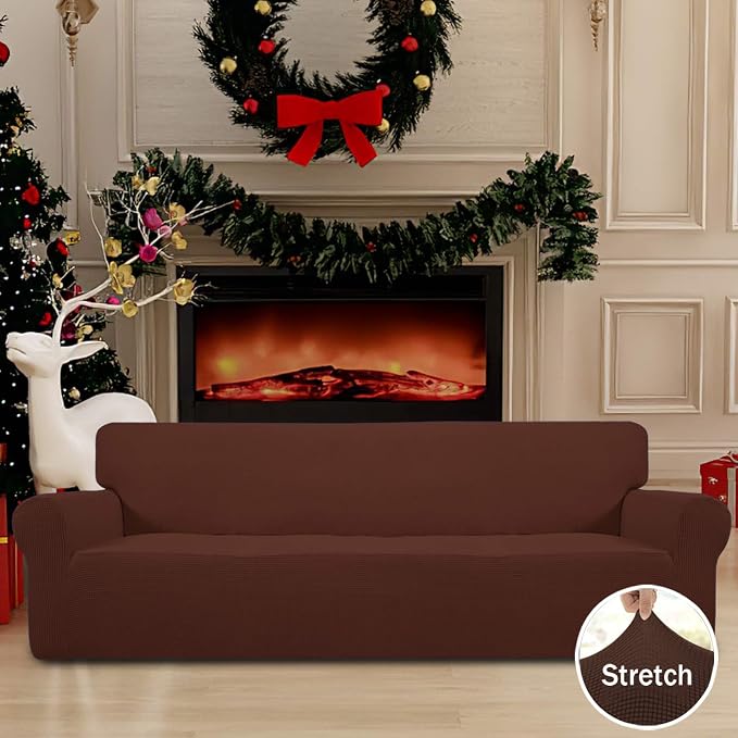 Easy-Going Stretch 4 Seater Oversized Sofa Couch Cover Coffee | 1-Piece Extra X-large Sofa Cover Furniture Protector Couch Soft with Bottom for Kids, Spandex Jacquard - Image 2