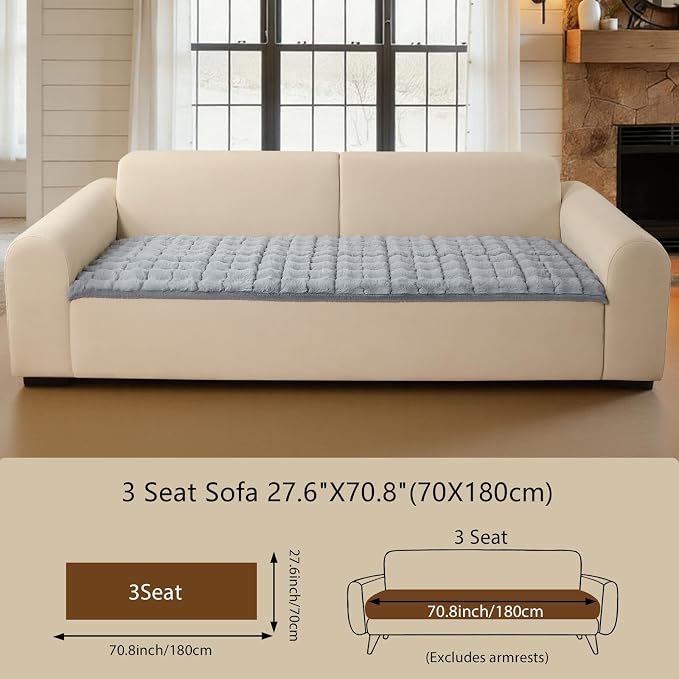 OHSIO Couch Cover for Pets Plush, Non Slip Cozy Sofa Cover Pet Friendly, Soft Thick Fuzzy Sofa Slipcovers for 3 Cushions Washable Couch Sofa Funiture Protector(Light Grey,27.6'' x 70.8'') - Image 2