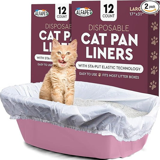 Alfapet Cat Litter box liner Disposable, Elastic Liners- 24-count-For Medium and Large, Size Litter Pans- With Sta-Put Technology for Firm, Easy Fit- Quick + Clever Waste Cleaners by Alfapet