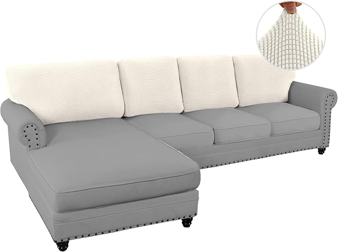 H.VERSAILTEX Backrest Cushion Covers Sectional Couch Back Cushion Covers for Sectional Sofa Set for Both Left/Right Couch (Back Only: 1 Chaise + 3 Sofa, Ivory) - Image 2