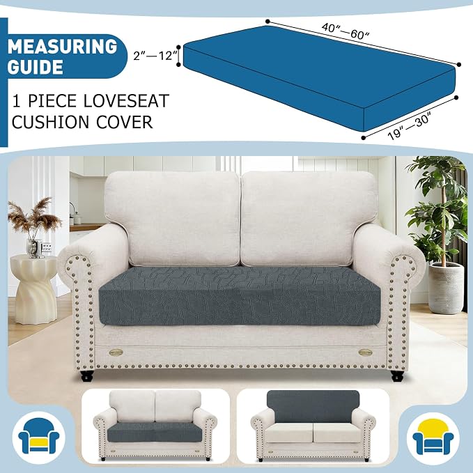 MAXIJIN Waterproof Couch Cushion Covers Individual Love Seat Cushion Cover Stretch Sectional Sofa Slipcovers with Elastic Bottom for Dogs Pets (1 Piece for Loveseat, Dark Gray) - Image 2