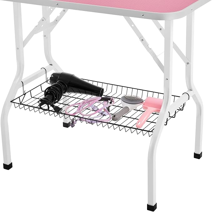 Yaheetech 36'' Dog Grooming Table, Adjustable Pet Foldable Grooming Table w/Double Loops/Mesh Tray Maximum Capacity Up to 220lbs, Pink - Image 8