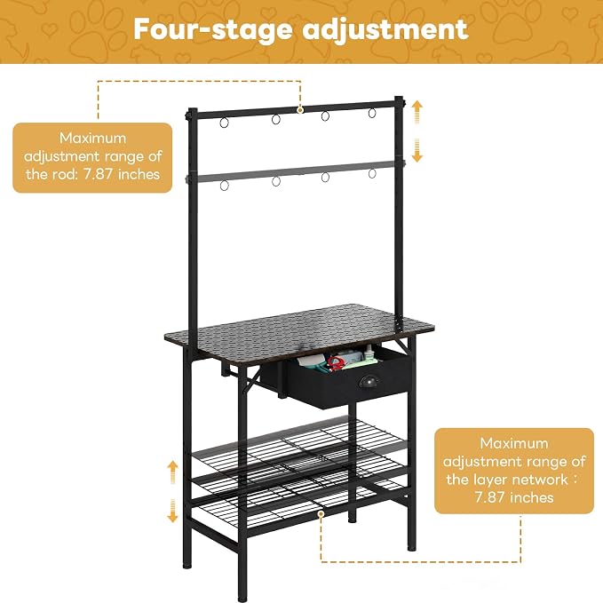 Dog Grooming Table with Drawers and Mesh Tray,32 Inch Adjustable Pet Grooming Table with Non-slip Removable Washable Mat and EVA Protective Lanyard ,Professional Grooming Table for small Dogs at Home - Image 4