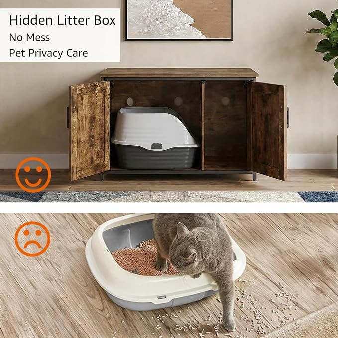 unipaws Top Opening Cat Litter Box Enclosure Furniture, Flip Top Design | XL Extra Large Cat Box, Friendly to Elderly People, High Jumbo Automatic Litter Box Cover Hidden for Large Cat - Image 2