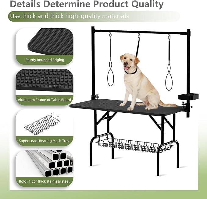 47"Professional Dog Pet Grooming Table Adjustable Heavy Duty Portable w/Arm & Noose & Mesh Tray (46", Black) - Image 4