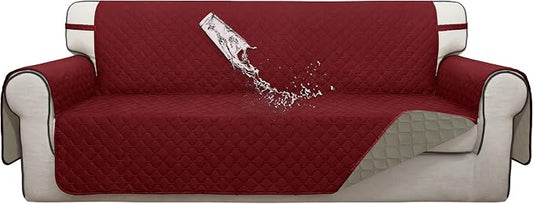 ISSUNTEX Double Protection 100% Waterproof Sofa Covers for Living Room, Couch Covers for 3 Cushion Couch Sofa, Reversible Furniture Protector Sofa Cover for Dogs, Pets (Sofa, Christmas Red/Beige) by ISSUNTEX