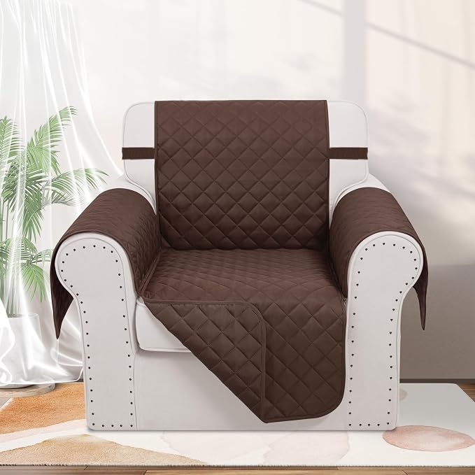 Reversible Recliner Chair Covers, 23" Chair, Chocolate | Chair Covers for Living Room with Elastic Straps, Water Repellent, Chair Protectors Covers for Dogs - Image 2