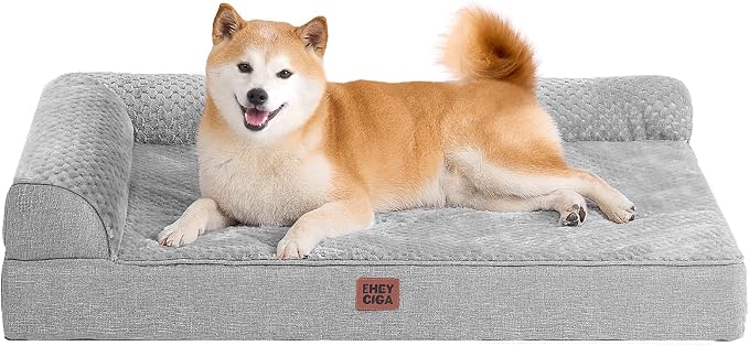 EHEYCIGA Memory Foam Dog Bed Large Size Dogs, Orthopedic Dog Bed Large with Washable Removable Cover, Waterproof Pet Sofa Couch with Nonskid Bottom, 36x27x6, Grey by EHEYCIGA