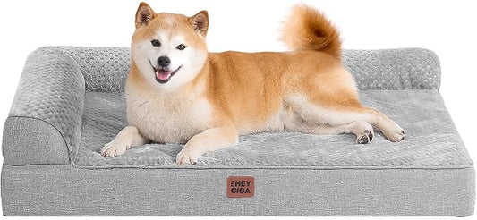 EHEYCIGA Memory Foam Dog Bed Large Size Dogs, Orthopedic Dog Bed Large with Washable Removable Cover, Waterproof Pet Sofa Couch with Nonskid Bottom, 36x27x6, Grey by EHEYCIGA