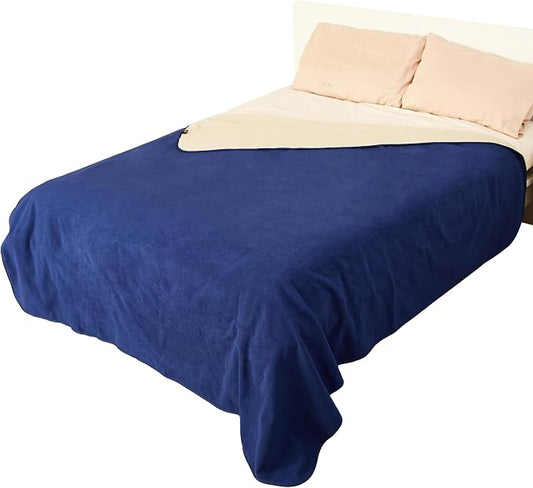 Catalonia Waterproof Bed Blanket, Washable Reversible Furniture Protector | Navy/Taupe Double-Sided Fleece, Leakproof Protection for Bed, Sofa and Couch, Resists Spills, Stains and Everyday Messes by Catalonia