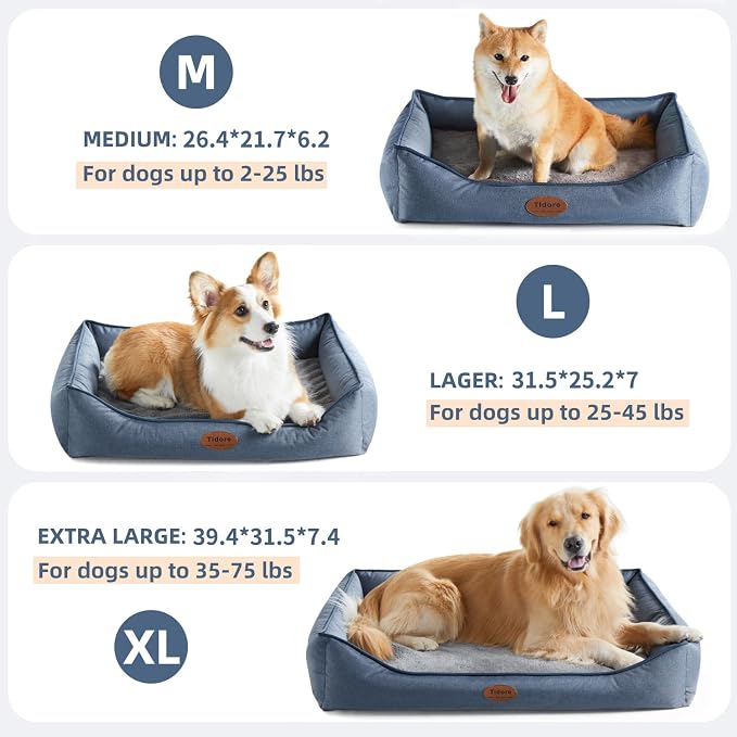 Tidore Orthopedic Dog Beds for Medium Dogs, Durable Egg Crate Foam Sofa Dog Bed wit Washable Removable Cover,Waterproof Lining,Pet Bed for Large Dogs (Denim Blue, 31.5" L x 25.2" W x 7" Th) - Image 3