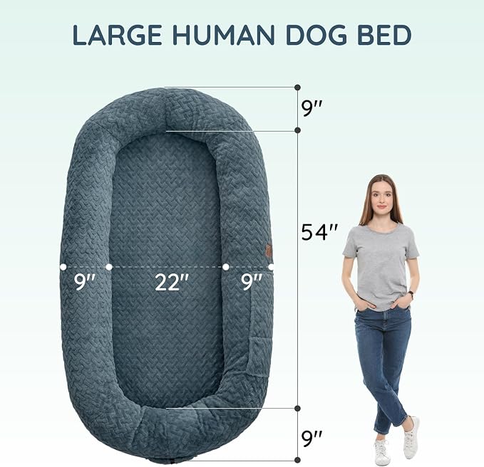 ChiXnuggle Faux Fur Washable Human Dog Bed Cover（Only Human Dog Bed） | 72*40*10,removable replace cover,soft fur,non-slip bottom,bluish grey - Image 2