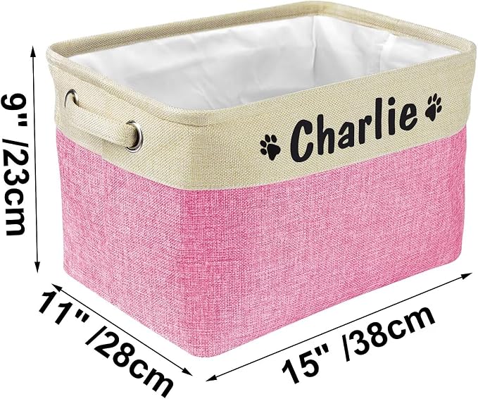 PET ARTIST Collapsible Pet Toy Storage Basket Bin - Personalized with Pet's Name, Rectangular Storage Box Chest Organizer for Toys, Coats, Clothing & Accessories, Pink - Image 6