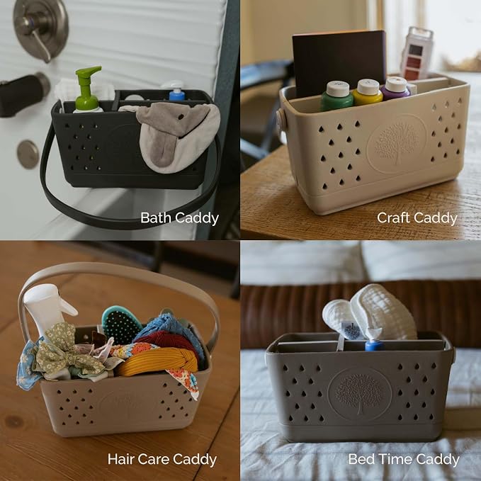 Parker Baby Co. Quick-Dry Bath Caddy Organizer with Handle - Smoke, Regular | BPA-free, food-grade shower caddy & bath organizer that stores toys and bath supplies in a sturdy, easy-carry handle design - Image 10