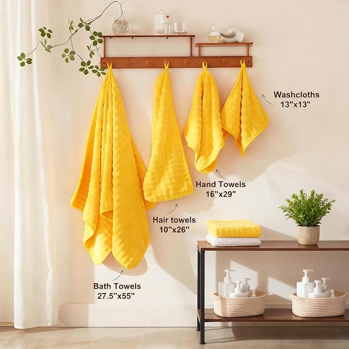 COZYART Lint Free 8 Pcs Bathroom Towels Set Ultra Soft Microfiber Yellow | Ultra Fluffy, Thick, Highly Absorbent, Fast Dry, No Shedding, No Pilling, Fade Resistant, Durable, Long-lasting - Image 3