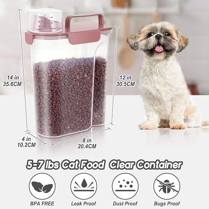 LEAWALK 5Lbs Airtight Pet Storage Container For Cat Dog Bird Food and Keep Fresh, Translucent Body, Upgraded Large Nozzle for Easy Pouring With Handle Design Easy to Carry When Going Rose pink 2pack - Image 3