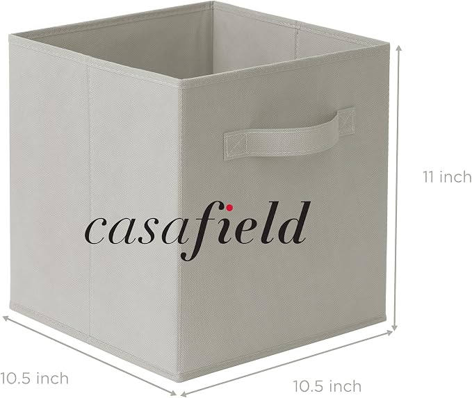 Casafield Set of 12 Collapsible Fabric Cube Storage Bins, Light Gray - 11" Foldable Cloth Baskets for Shelves, Cubby Organizers & More - Image 7