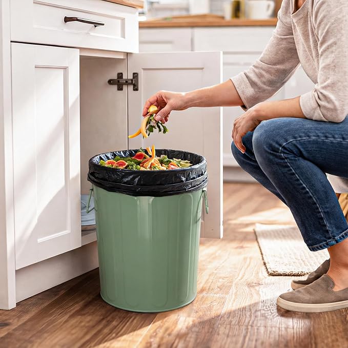 Plexon 5 Gallon Small Metal Trash Can with Lid Outdoor Galvanized Steel Bucket with Lid 5 Gal Storage Can for Dog Food Bird Seed Storage Container, Green 2 Pack - Image 3