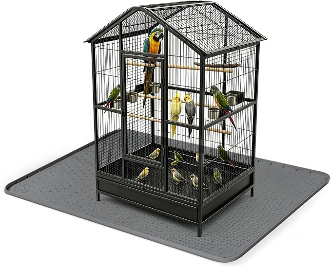 Silicone Bird Cage Mat 57" x 40" Under Crate Floor Protector, Dark Grey | Extra Large Waterproof Bird Cage Liner with Raised Edges, Non-Slip Under Crate Mat for Dog Cages, Kennels, Reptile Aquariums by Bartuke