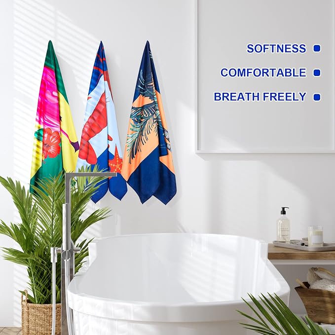 EBOOT 10 Pack Oversized Beach Towel Set Extra Large Pool Towels Microfiber Quick Dry Swim Blanket for Adult Women Men Face Hand Body Bath Travel Pool (Stylish Color,28 x 59 Inch,Ocean Animal) - Image 5