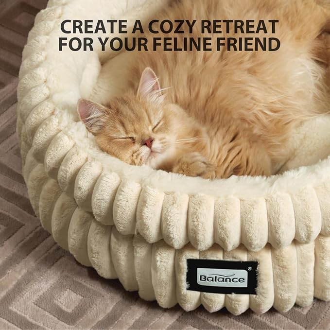 BALANCE Cat Bed Kitten Bed, Washable Round Cat Beds for Indoor Cats,Super Soft Plush Faux Fur Pet Bed for Puppy and Kitten with Anti-Slip Bottom - Image 6