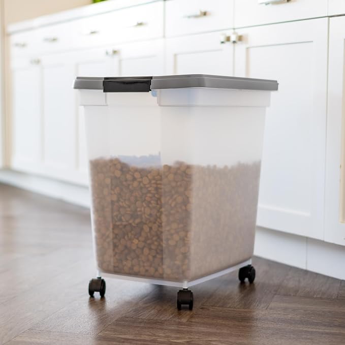 IRIS USA Dog Food Storage Container 50 lbs, with Removable Rolling Wheels & Included Scoop, for Dog Cat Bird and Other Pets, Food Storage Bin, Keep Fresh, Made in USA, Clear/Dark Gray - Image 5