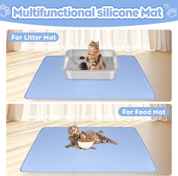 Silicone Cat Litter Mat for Litter Box 34”x22” Large Cat Mat, Blue | Waterproof, Non-Slip, Leak-Proof Rug Mat with Lip, Easy to Clean, Extra Large Litter Catcher Mat for Floor - Image 6