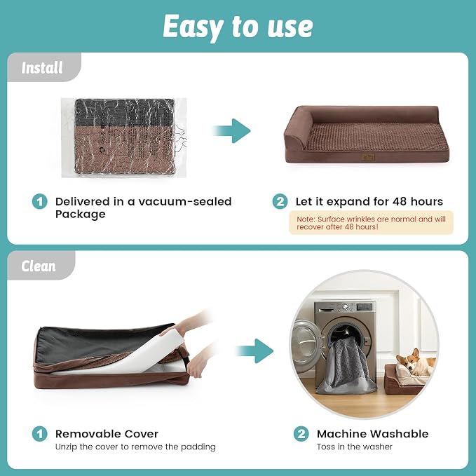 COZY KISS Orthopedic Dog Bed for Medium Small Size Dog, Dogs Crate Bed, L Shaped Foam Anti-Slip Bottom Pet Cat Sofa with Washable Removable Cover, Suitable for Pet Up to 40 lbs, 30x20x6.5 inch, Brown - Image 8