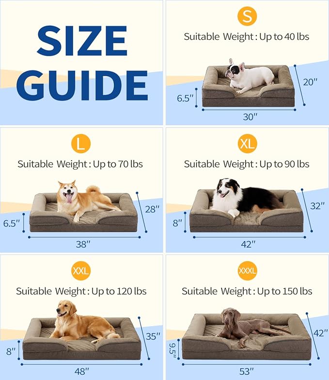 Made4pet Dog Bed Orthopedic Dog Sofa for Large Dogs,Supportive Foam Pet Cushions Bed with Washable Removable Cover, Egg-Crate Foam, Waterproof Lining Bottom, Brown, 38 * 28 * 6.5 Inch - Image 8