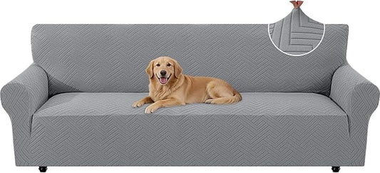 Stretch Sofa Cover Non-Slip Washable Furniture Protector | Stretch, 91"-110".Soft, Non Skid Foam, Elastic Bottom, Machine Washable, for Kids & Pets, Couch & Sofa, Light Gray by YSTELLAA
