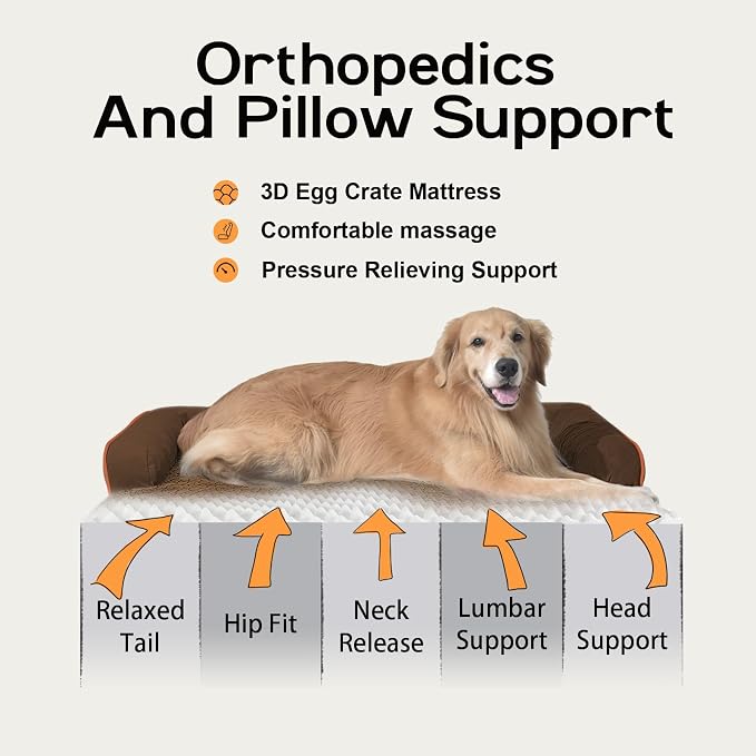 MEKIY Orthopedic Waterproof Dog Bed with Bolster for Extra Large Size Dogs | Pillow Support for Neck Relief, Egg Crate Foam, Waterproof Liner, Anti-Slip Bottom, Removable Bolster Cover, 48 x 33 Inch - Image 3