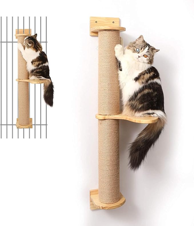FUKUMARU Cat Activity Tree with Scratching Posts, Wall Mounted Jute Scratcher Pine Hammock | Solid Rubber Wood, Natural Jute Scratcher, Kitten Wall Furniture by FUKUMARU