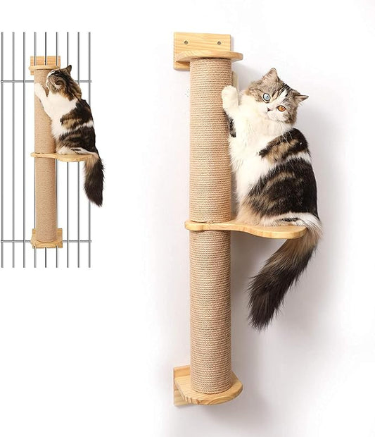 FUKUMARU Cat Activity Tree with Scratching Posts, Wall Mounted Jute Scratcher Pine Hammock | Solid Rubber Wood, Natural Jute Scratcher, Kitten Wall Furniture by FUKUMARU
