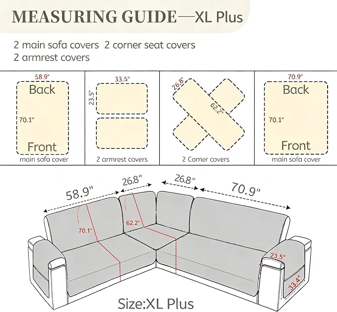 Sectional Couch Covers for Dogs 100% Waterproof Corner L Shaped Sofa Cover Pet Friendly Velvet Washable Anti Slip L Shape Modular Sofa Slipcover Protector with Pockets (Navy Blue, XL Plus) - Image 2