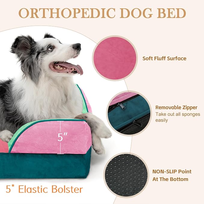 Comfort Expression Orthopedic Dog Bed for Extra Large Dogs with Bolster | Waterproof Dog Couch Bed with Washable Cover & Non-Slip Bottom, Supportive Egg Crate Foam XL Pet Bed, 42x30 Inch - Image 6