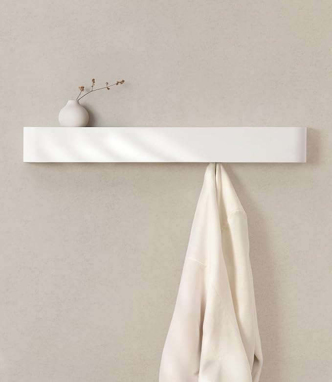 Kazai. Wall-Mounted Coat Rack 'Toke' - Modern Design Coat Rack with Hidden Wall Hooks - Solid Wood Veneer Panel Coat Hanger - White by KAZAI