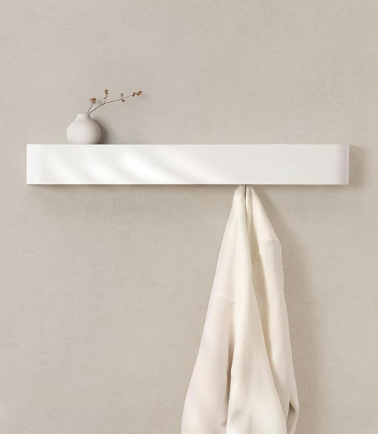 Kazai. Wall-Mounted Coat Rack 'Toke' - Modern Design Coat Rack with Hidden Wall Hooks - Solid Wood Veneer Panel Coat Hanger - White by KAZAI