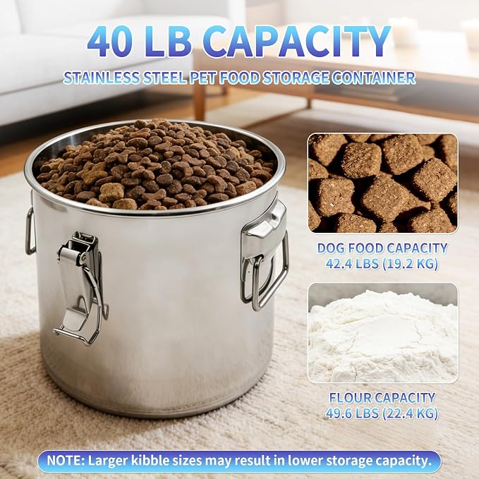 40 lb Stainless Steel Dog Food Storage Container, Airtight Metal Pet Food Storage Bin with Lid and Scoop, Large Dog Food Container for Dry Food, Keep Fresh, Easy to Clean - Image 6