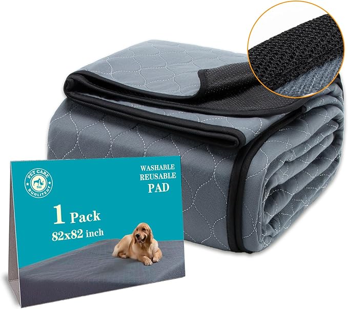 Bunlitent Washable Pee Pads for Dogs, 82" x 82", Grey, Reusable Puppy Pads | Extra Large, 1 Pack, Reusable, Quick Dry, Anti-Slip, Waterproof, Whelping Pads, For Puppy, Senior Dog, Incontinence by Bunlitent