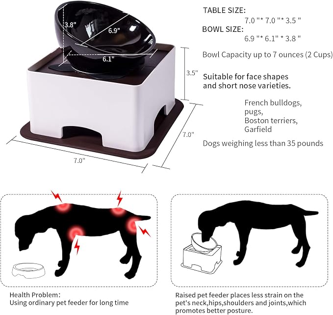 Raised Tilted Dog Feeding Bowl,Elevated Ceramic Dog Bowls Set Anti-Slip,Standing Pet Feeding Dish for Small Medium Dogs and Cats,Black - Image 2