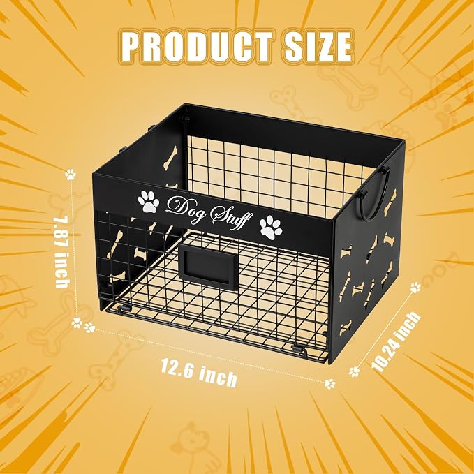 Bfttlity Dog Toy Bin Metal Basket Box for Storage Dogs Toys, Black | Dog Toy Basket with Handles for Living Room Storage Dogs Chew Pets Toys, Blankets, Clothes, Food - Image 2