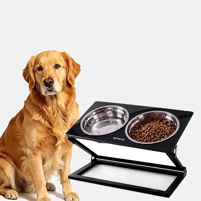 Elevated Dog Bowl, Adjustable Height and Tilt Angle Dog Bowl Stand | Precisely Adjust Height And Tilt Angle, Easy To Clean, Equipped With 2 Stainless Steel Food Bowls, Sturdy And Durable. by S-ETOVUS