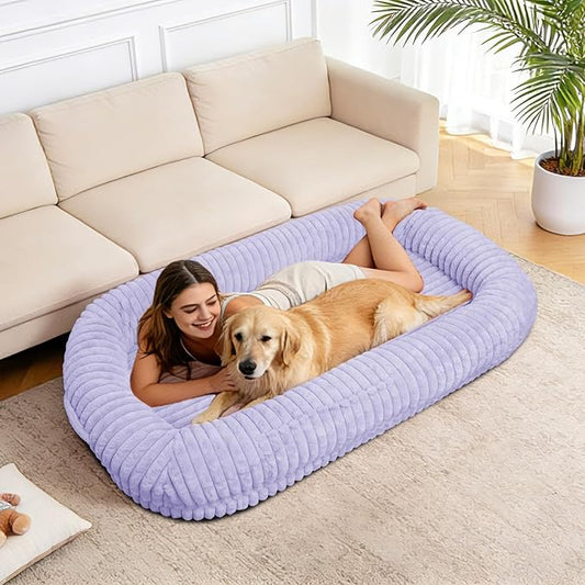Human Dog Bed for Adult,Large Dog Bed 70"x38"x10" | Orthopedic Washable XL Dog Bed with Memory Foam (Purple) by wowohpet